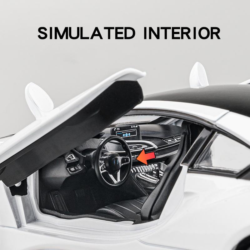1:22 BMW I8 Sports Car Alloy Diecast Model Car Vehicle Collection Simulation Sound & Light Toys Car Children Birthday Day Gifts