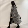 Women Autumn Winter Woolen Coat Women Double Breasted Coat Korean Houndstooth Mid-Length Woolen Coat Lady Winter Jacket