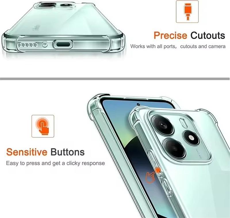 Shockproof Clear Case For Xiaomi Redmi Note 14 4G 5G Slim TPU Soft Camera Shockproof Cover On Redmy Note14 Note 14 Pro+ 5G Bag