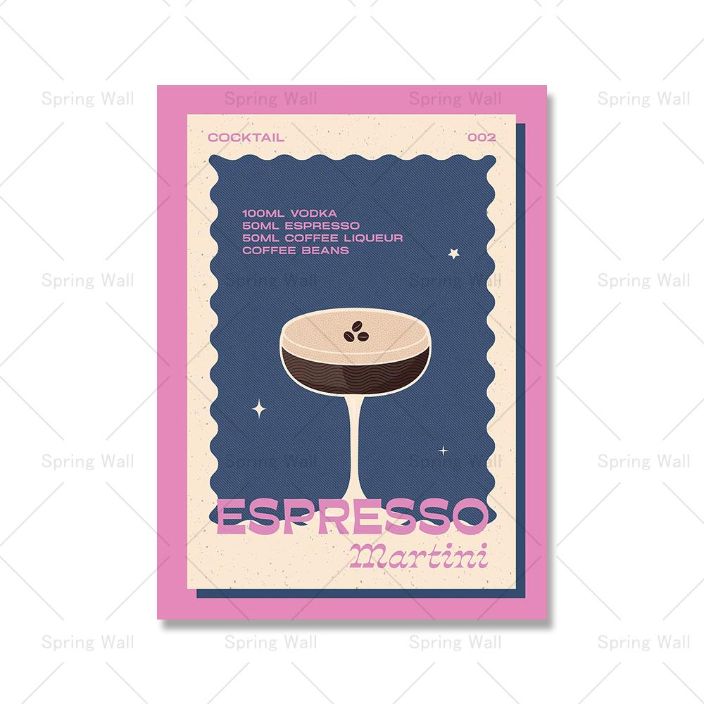 Modern Still Life Drinks Cocktails Strawberry Canvas Painting Coffee Shop Shop Bar Wall Print Poster Minimalist Art Home Decor