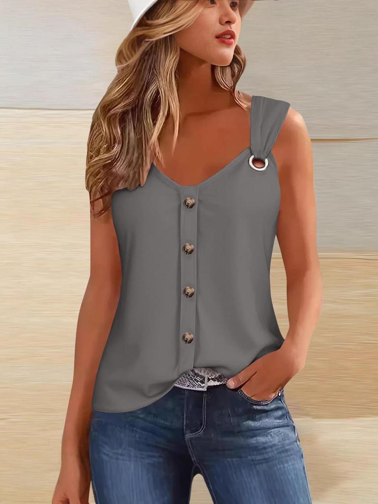 2026 Summer Women's Sleeveless Spaghetti Strap Buttoned Fashion T-Shirt Vest