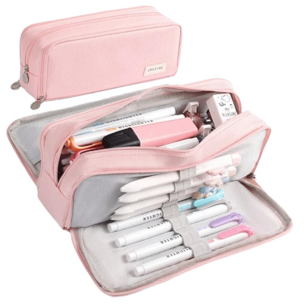 Zippered Minimalist Pen Bag Oxford Cloth Layered Pencil Case  Back-To-School Season