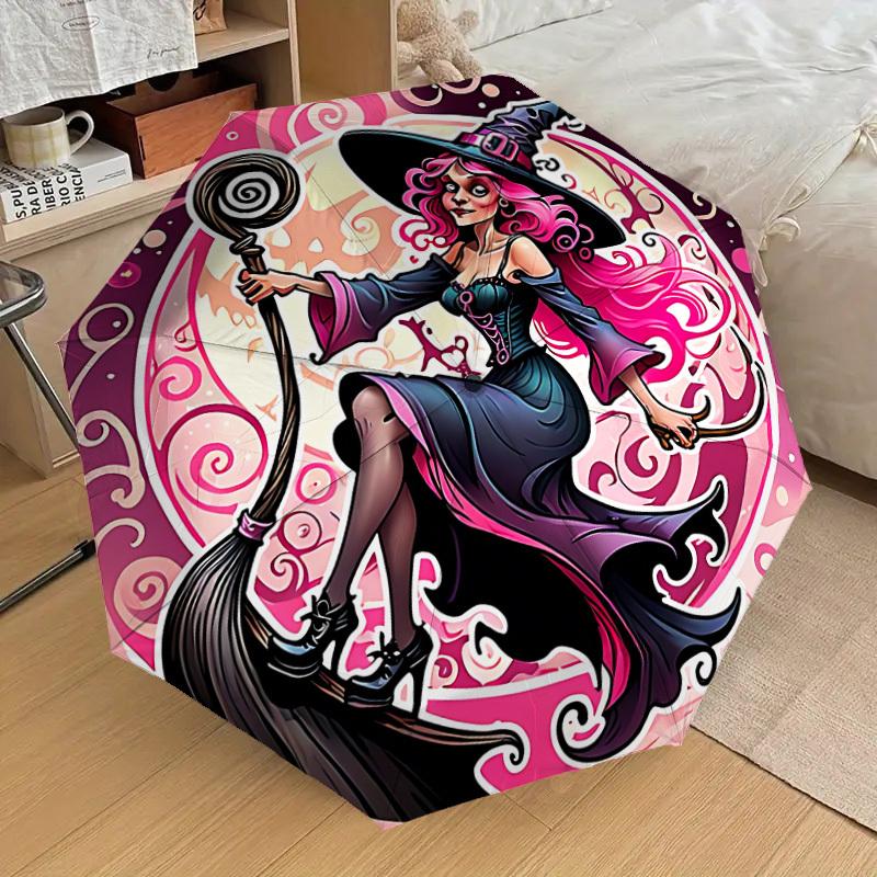 

1pc Witch, Broomstick Fashionable Automatic Opening/Closing Folding Umbrella with 8 Iron Bones, Plastic Handle yy251015088