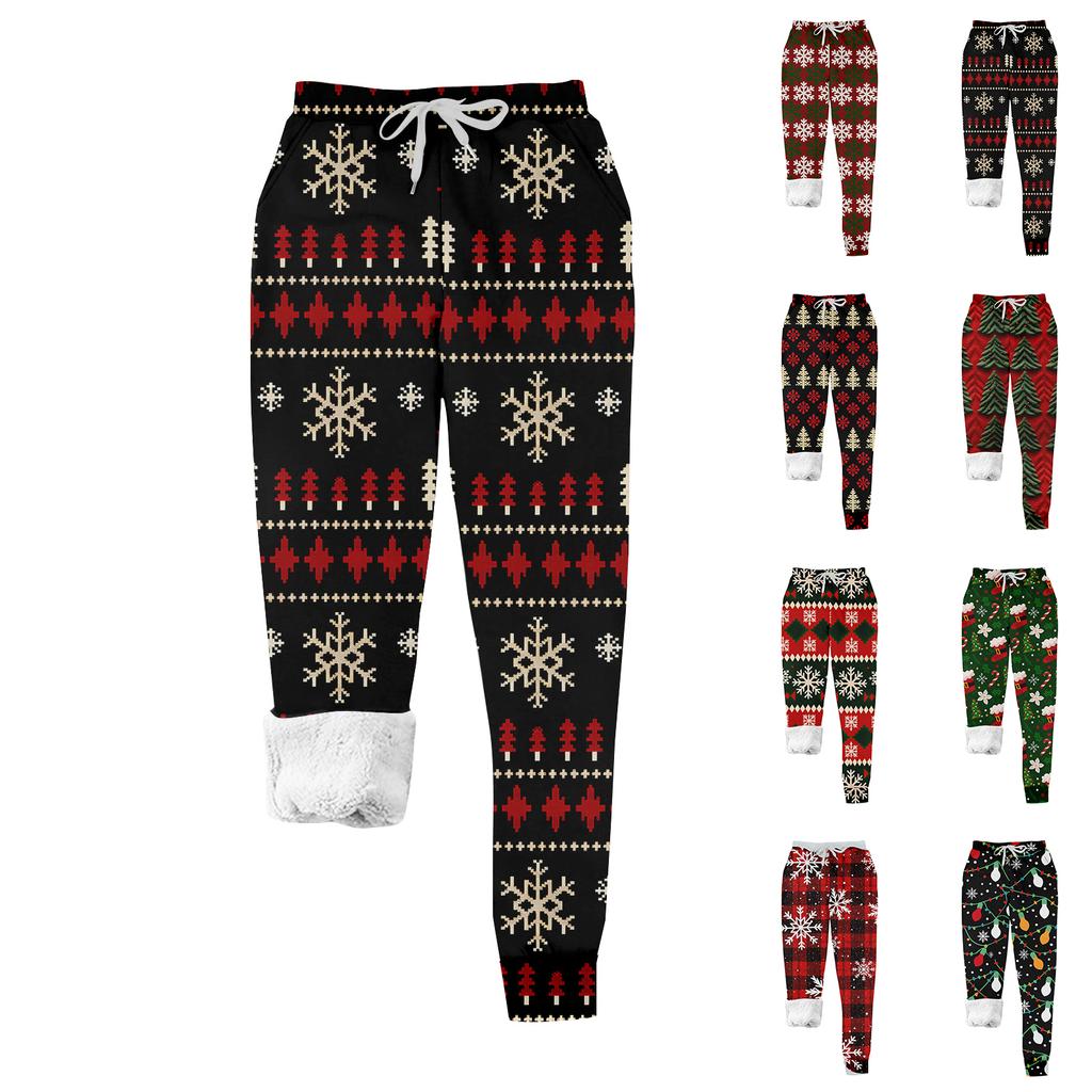 Women's casual fashion home Christmas print plush sweatpants