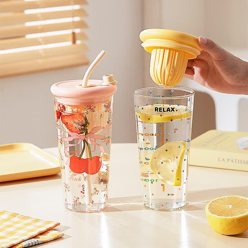 Rainbow Gummy 700ml High Borosilicate Glass Portable Straw Cup