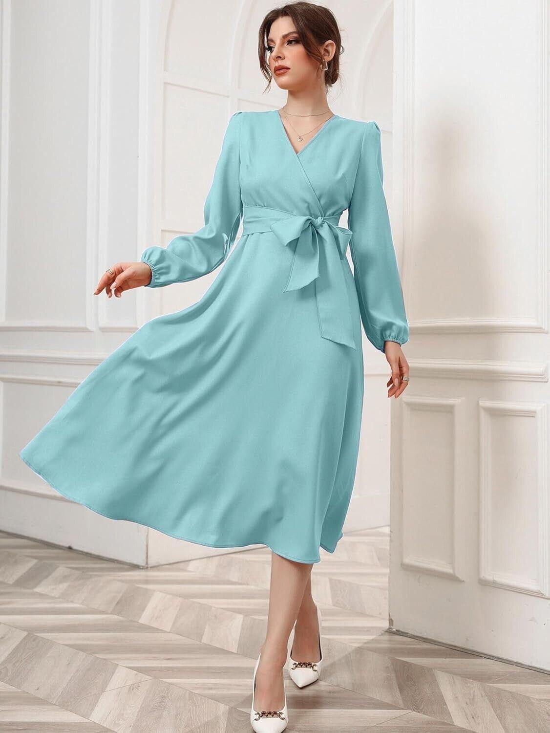 

Женское платье-туника из полиэстера А-силуэта с V-образным вырезом, рукавами-епископом и поясом VF-507 2XL