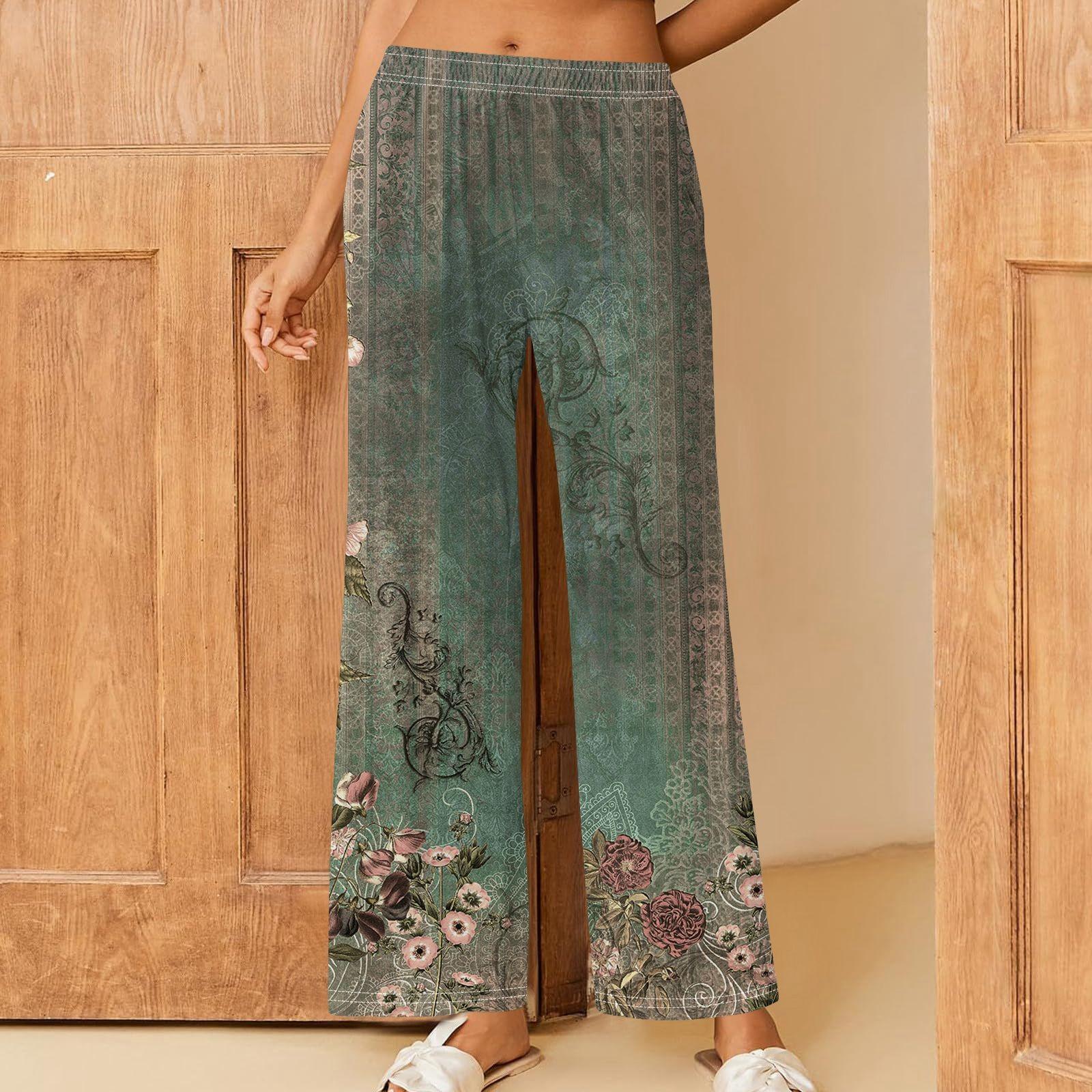 

Женские повседневные брюки прямого кроя с эластичным поясом и принтом L армия зеленый