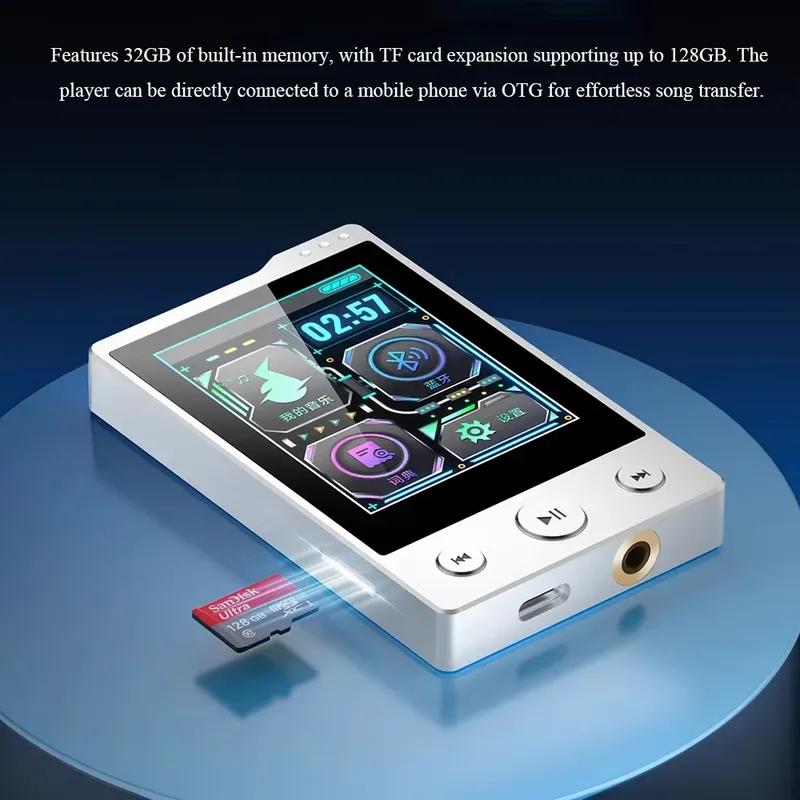 Tragbarer verlustfreier Musikplayer MP3 Walkman mit Bluetooth 5.3 Integriertem 32G Speicher 2,4-Zoll Touchscreen und Aufnahmefunktion
