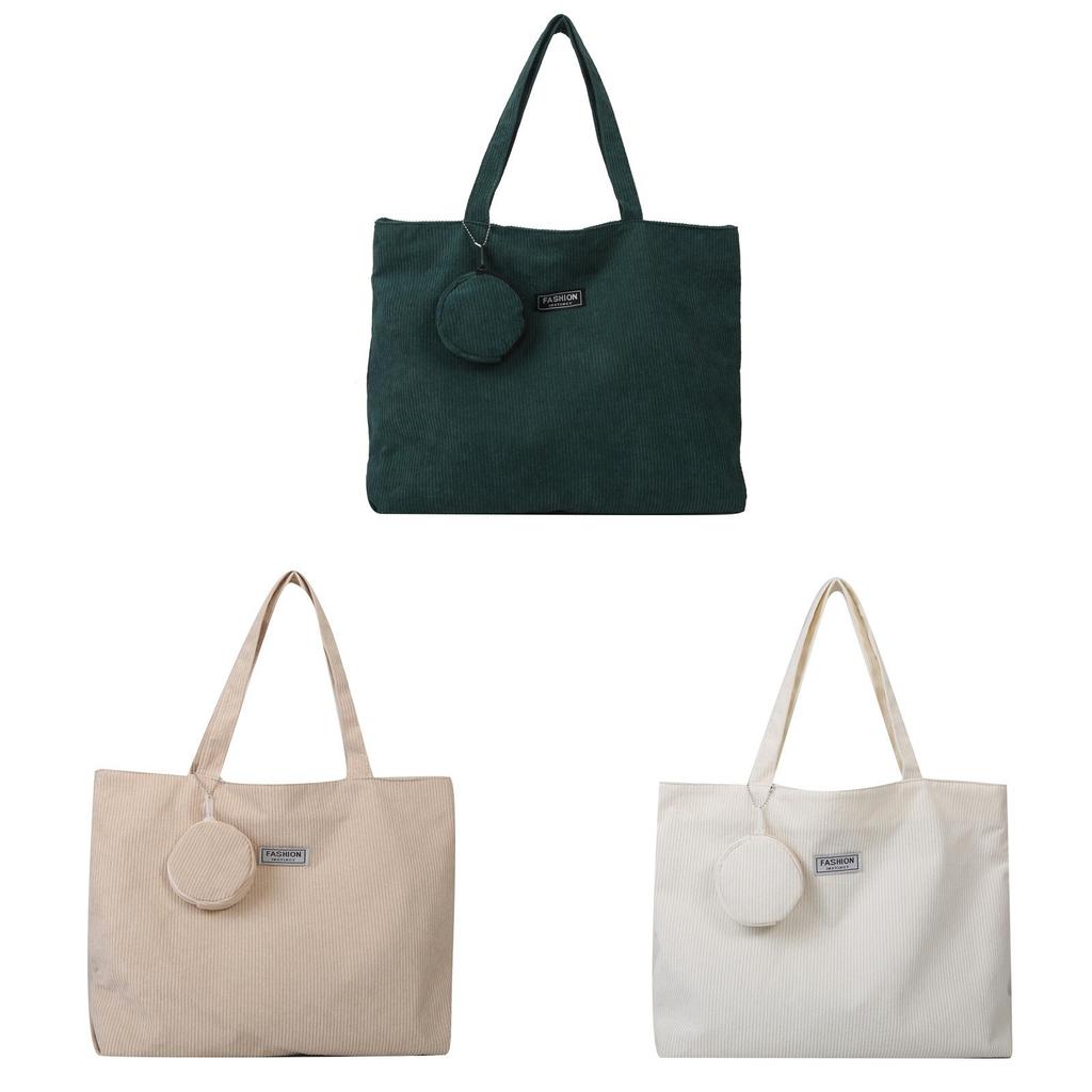 Simple Fashionable Corduroy Tote Bag With Carriage Stitching For Everyday Casual Wear