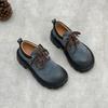 Johnature British Style Genuine Leather Shoes With Thick Soles Retro Lace Up Soft Cowhide Round Toe Women's Shoes