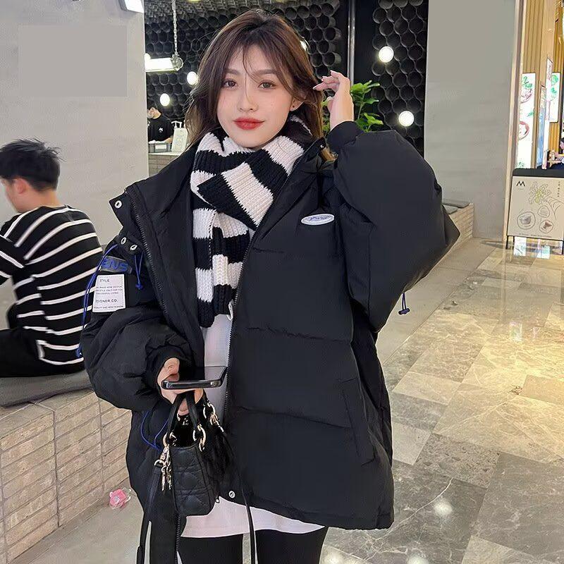 

Зимняя корейская свободная куртка с капюшоном, студенческая утепленная куртка с капюшоном и рукавами «летучая мышь», белая парка для женщин XL чёрный