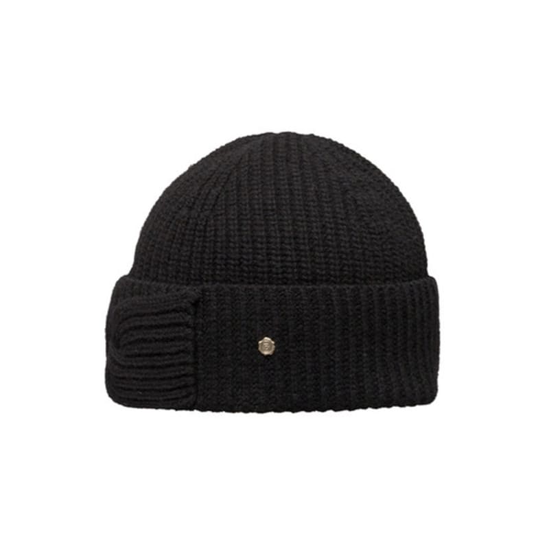 Brown Hat Rosette Beanie - Black