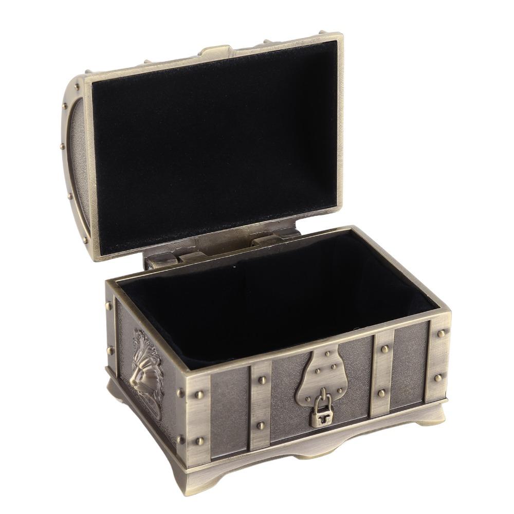 Zinc Alloy Jewelry Storage Case Engraved Pattern Metal Treasure Chest Dresser Tabletop