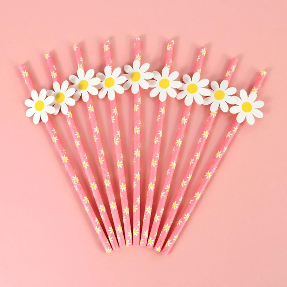 20pcs Degradable Daisy Straws Eco Friendly Drinking Straw Disposable Straws Baby Shower