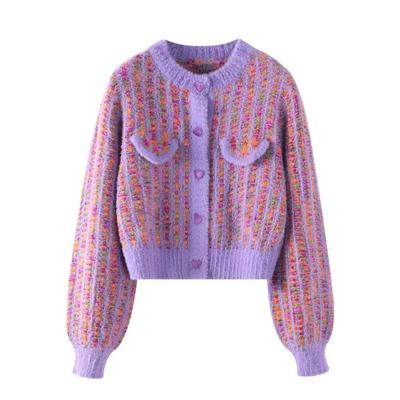 2023 Fashion Temperament Short Section Lazy Style Women New Autumn and Winter Round Neck Knitted Sweater Cardigan