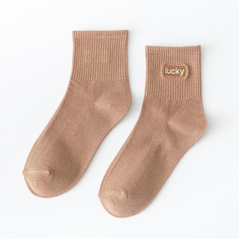 Female Spring Embroidered Letter Cotton Sports College Windpipe Socks