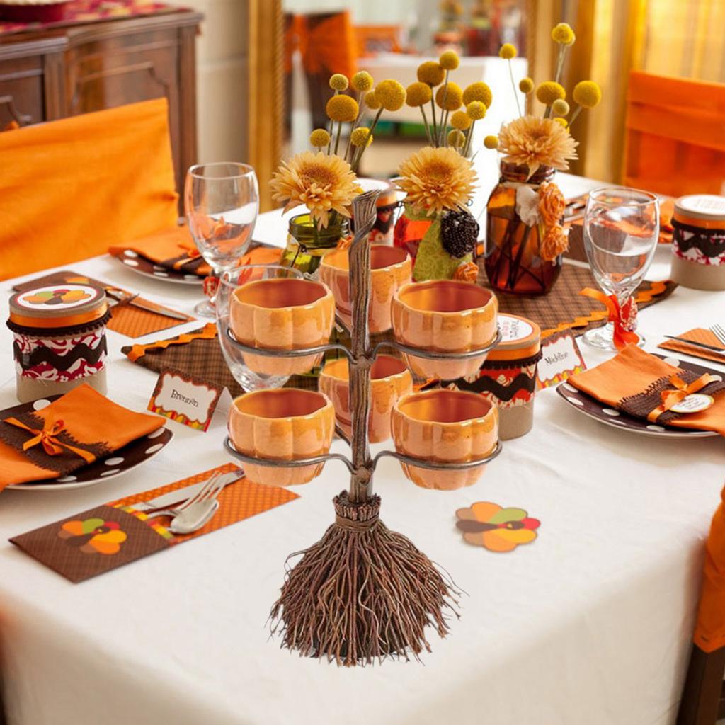 Halloween Resin Pumpkin Bowls On Broom for Serving Snacks Salad Fruit Halloween Party Supplies