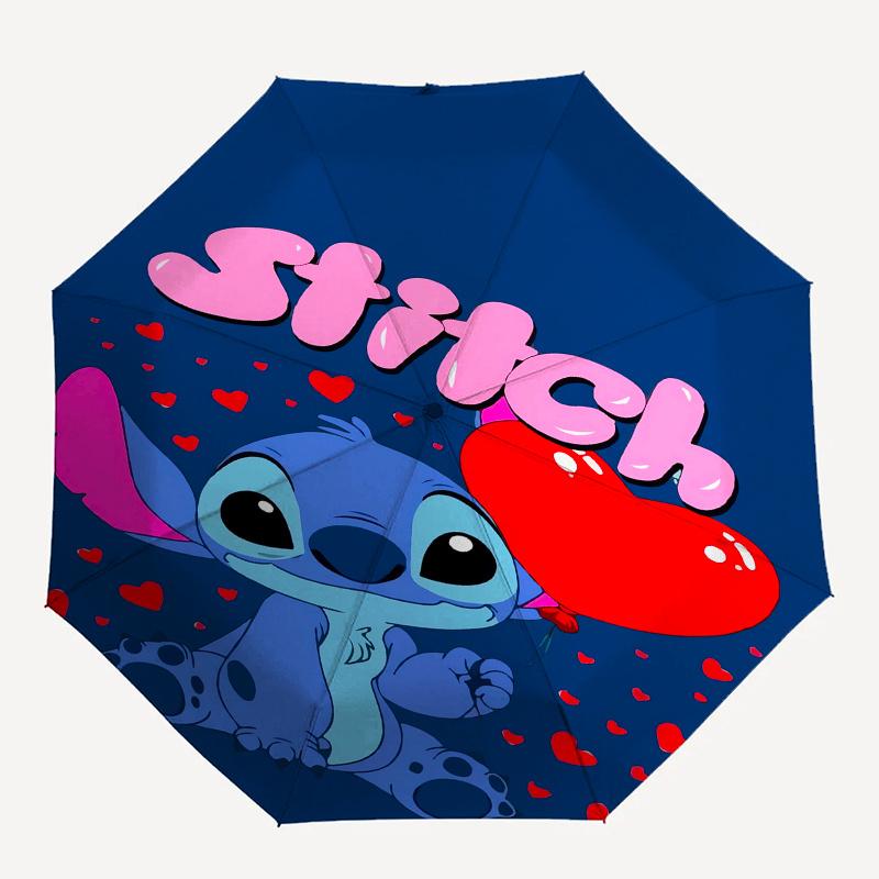 Stitch,Heart Themed Automatic Opening and Closing Folding Umbrella, Reinforced 8 Ribs, Compact Travel Design, Fashionable Folding Umbrella,