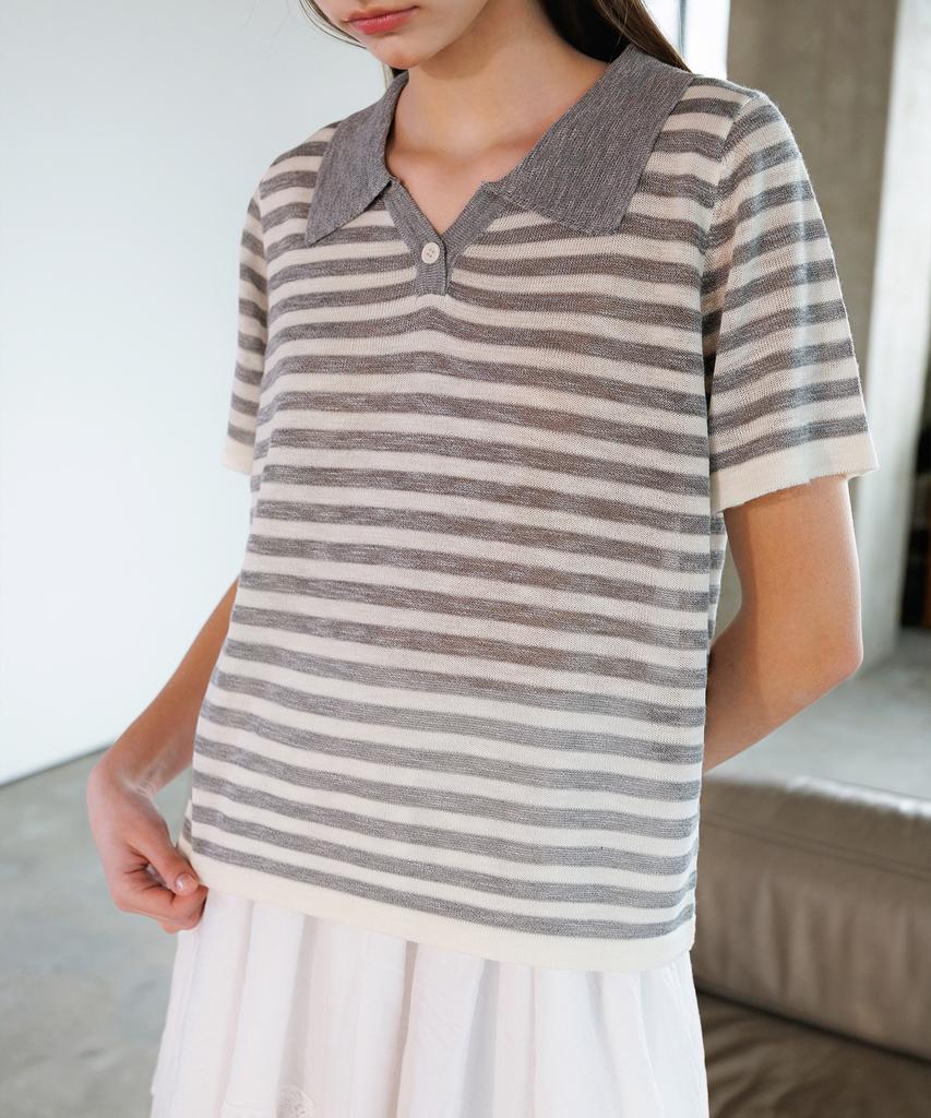 HYFVE Viscose Stripe Color Block Collar Knit