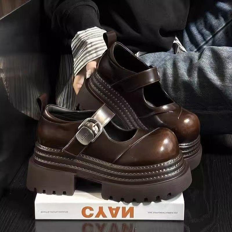 Internet Celebrity Niche Design Thick-soled Shallow Mouth Shoes 2025 New Mid-heeled High-end Marfried Street High-value Lizhen Single Shoes