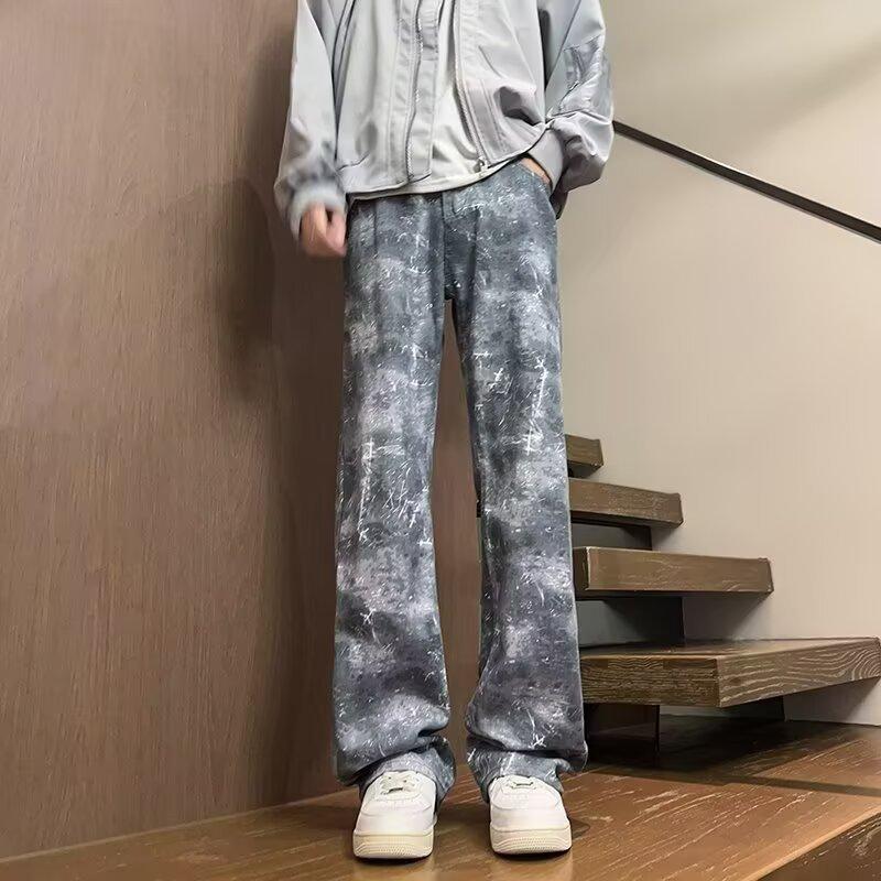 American High Street Pants Washed Tie-dyed Dirty Scimitar Jeans Men's Niche Slim-fit Straight Micro-pull Pants