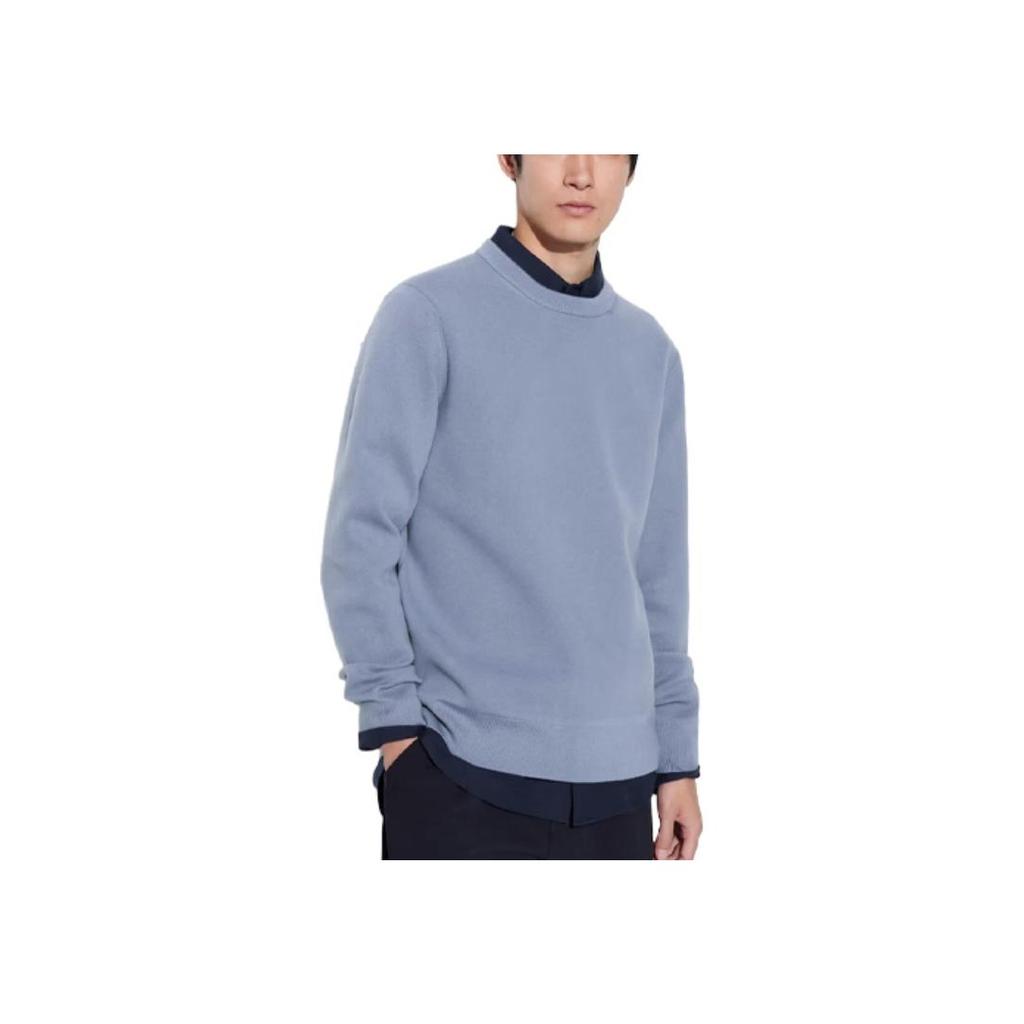 Uniqlo Solid Color Round Neck Pullover Long Sleeve Knit Sweater Unisex Sweater Sky-Blue 464851-63