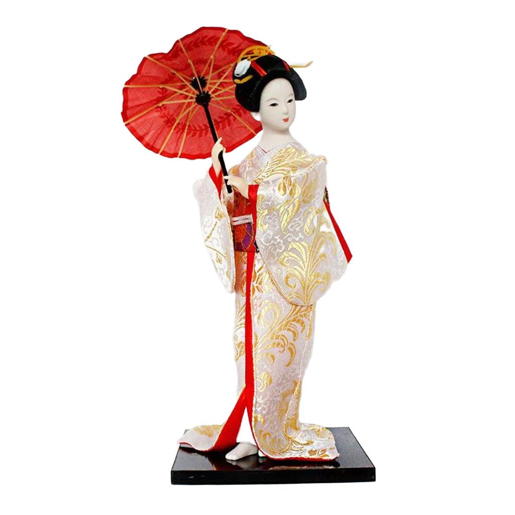 12" Japanese Geisha Collectible Figurine Kimono Dolls Asian Geisha Doll Girl Statue for Home Office Shelf Table Decoration