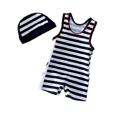 Ymgot Baby Striped Swimsuit with Size 90 Boys' Cap, 2-Piece Set,
