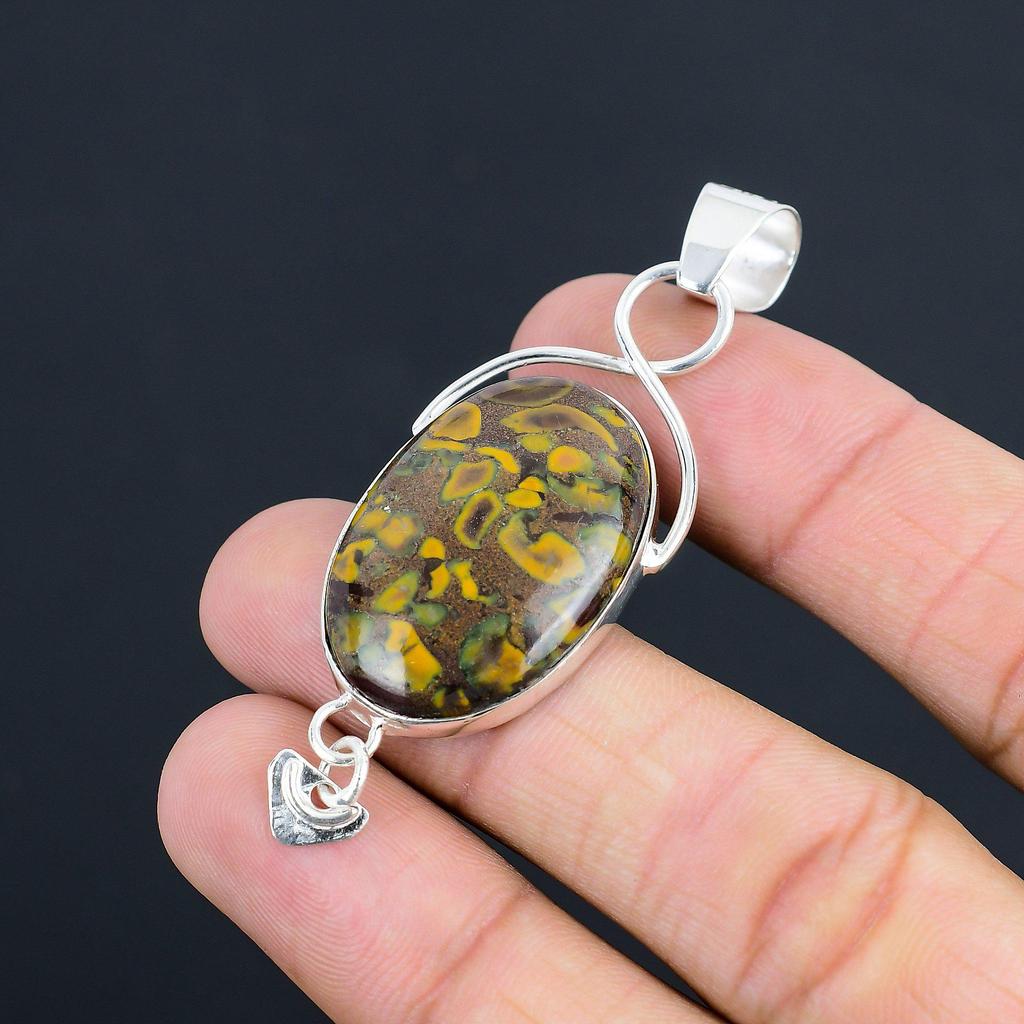 Sterling Silver Oval Fruit Jasper Gemstone Wife Engagement Boho Pendant Jewelry