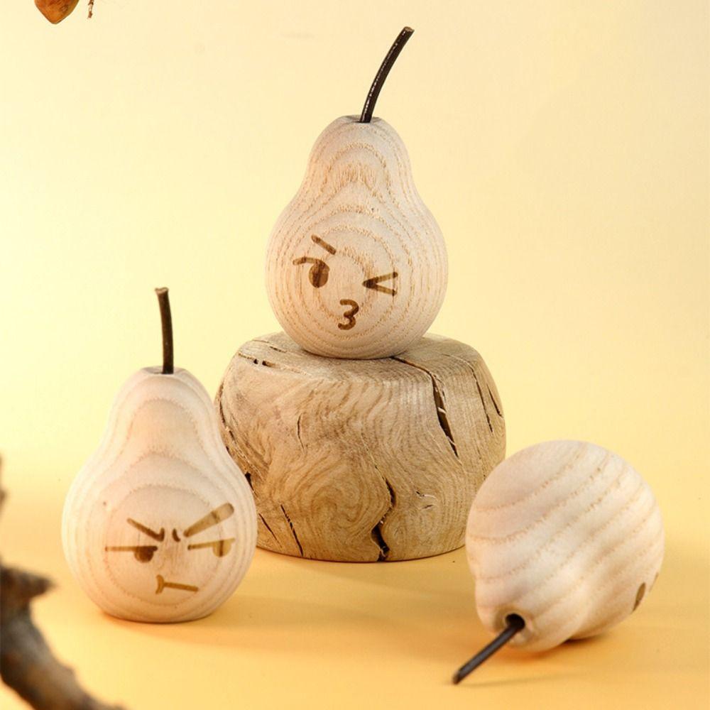 2pcs Handmade Artificial Pear Sculpture Cute Perfume Diffuser Wood Pear Statue Desktop Decoration