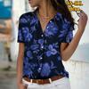 2025 Summer New Fashion Women's Flower Printed Short Sleeve V-neck Casual Button-down Shirt Top