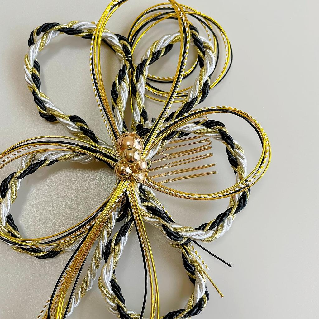 Mizuhiki Hair Ornament, Black and Gold, Mizuhiki Kumihimo, Japanese Style, Coming-of-Age Ceremony, Graduation Ceremony, Wedding, Headpiece, Hakama,