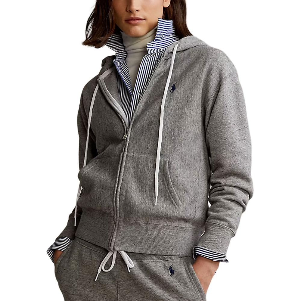 Polo Ralph Lauren Logo Embroidered Zipper Hoodie Loose Fit Long Sleeve Sweatshirt Women sweatshirt Gray WMPOKNINFB20705-020