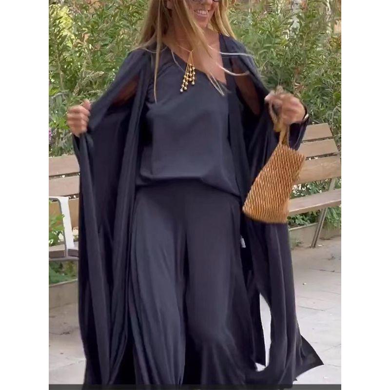 

Fashion Style T-shirt Cardigan Loose Pants Four-Piece Loose Fitting Casual Four Piece Set Black S