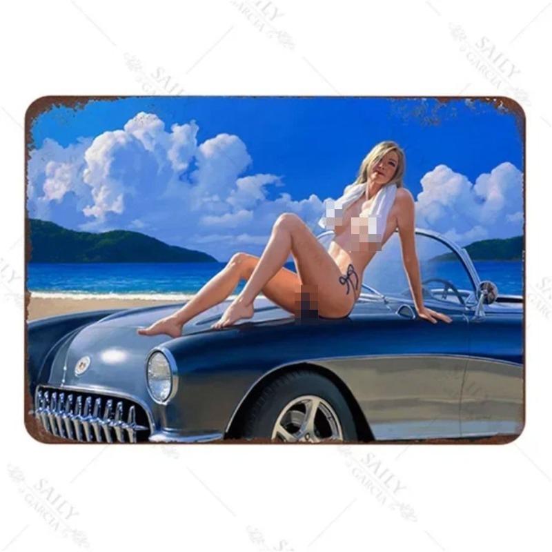 Pin-Up Girl Metal Sign, Retro Wall Art Decor