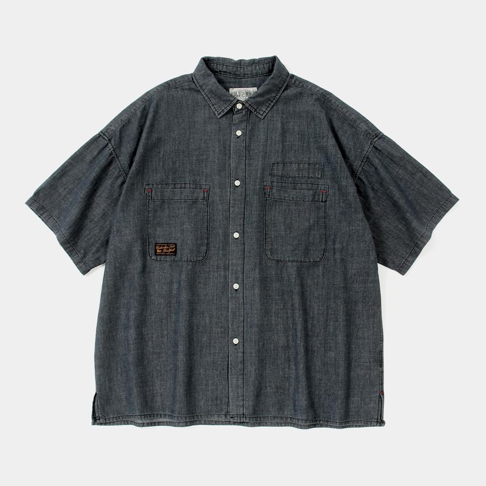 Columbia University Sl-Label Big Pocket Denim S/S Shirts Black Denim Ubj/S