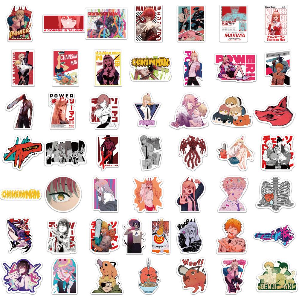 50 Latest Anime Chainsaw Man Graffiti Stickers Decorate Suitcase Guitar Notebook DIY Waterproof Stickers