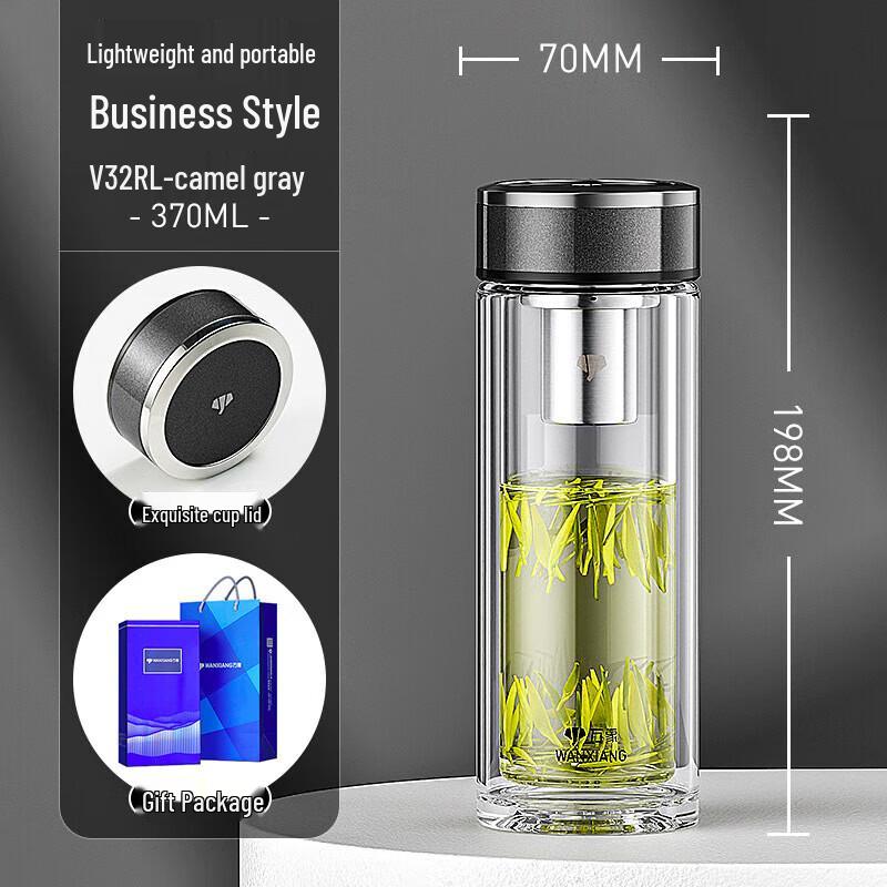 

WANXIANG Double-Wall Portable Borosilicate Glass Water Bottle