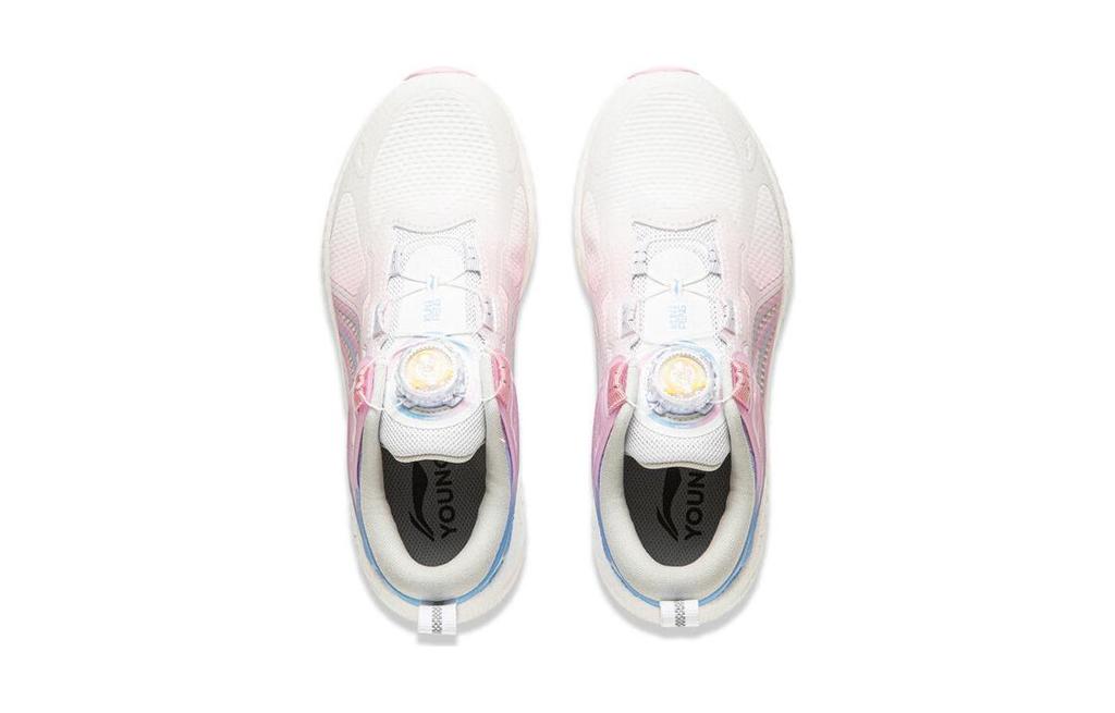 Li Ning YOUNG Kunpeng 2.0 Fabric Minimalist Style Abrasion Resistant Breathable Low Top Kids' Running Shoes White Pink YKFU002-4