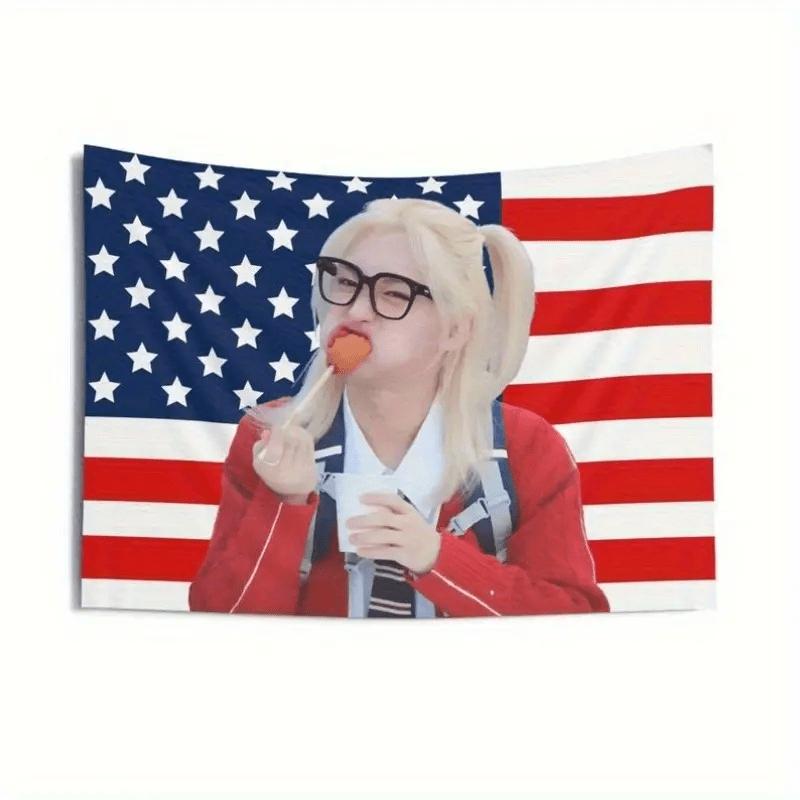 1pc of SKZ American Flag KPOP Concert Banner Perfect for Decorating Bedrooms Living Rooms And Dorms Comes