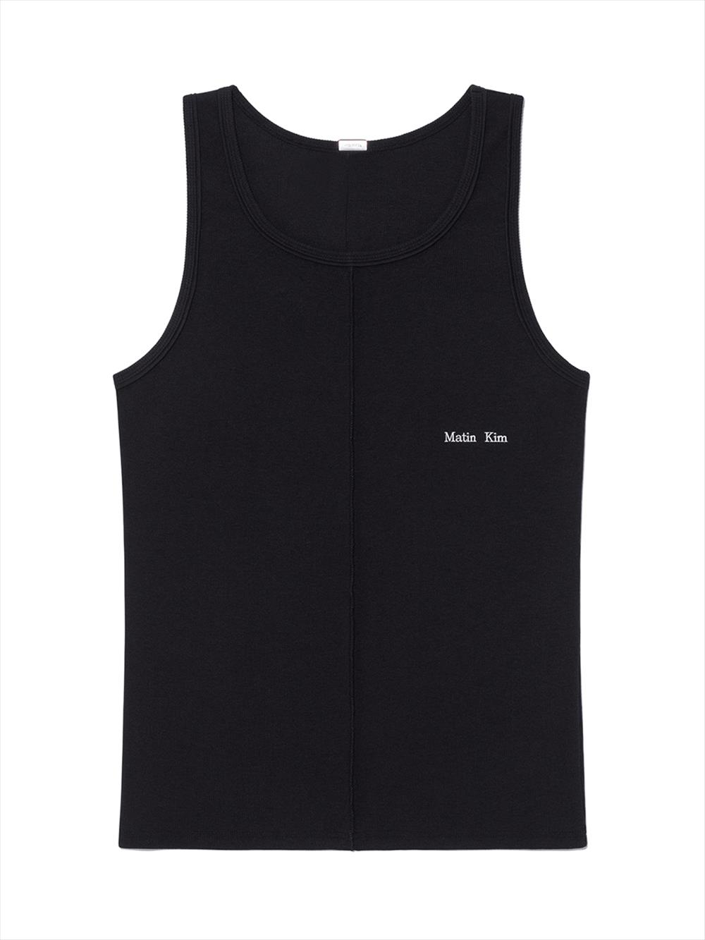 [Matinkim] SMALL LOGO PINTUCK SLEEVELESS TOP FOR MEN IN BLACK L
