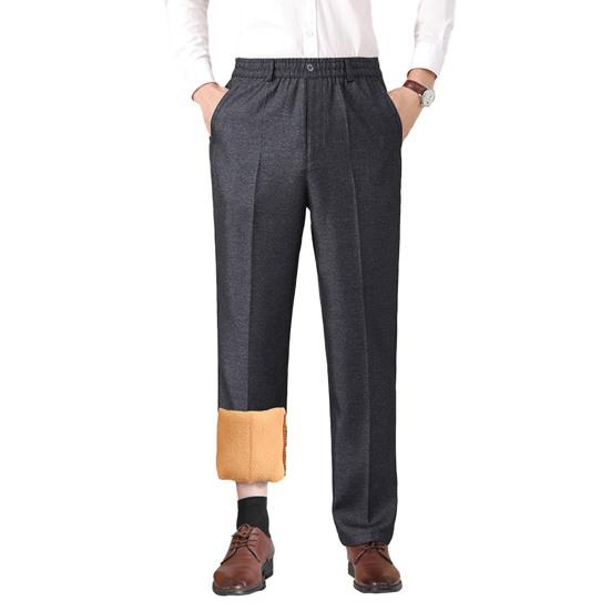 

Men Thickened Dress Pants Fleece Lined Formal Pants Straight Leg Warm Suit Trousers for Work Golf Business Dating Party XL темно-сірий