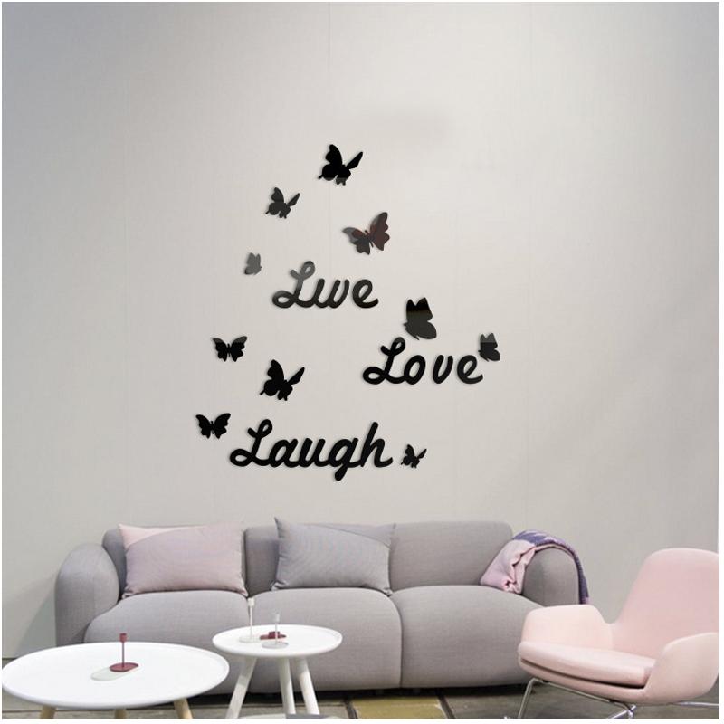 New Home Decorations DIY Silver Mirror Wall Sticker Large Decal 3D Stickers Butterfly Pattern
