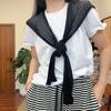 Summer Knitted Shawl Solid Color Neck Guard Scarf Fashion Thin Knotted Cape  for Women