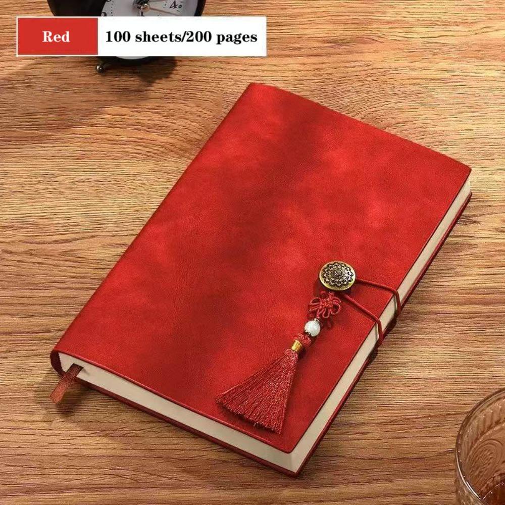 200 Pages PU Leather Notebook with Golden-Tone Tassel Meeting Notebook Office Stationery