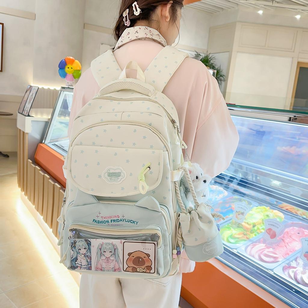 Schultasche süße Sternkatze Mittelschüler Schultasche Oberschule große Kapazität Schülerrucksack klein frisch Mädchen Schmerzbeutel Babytasche