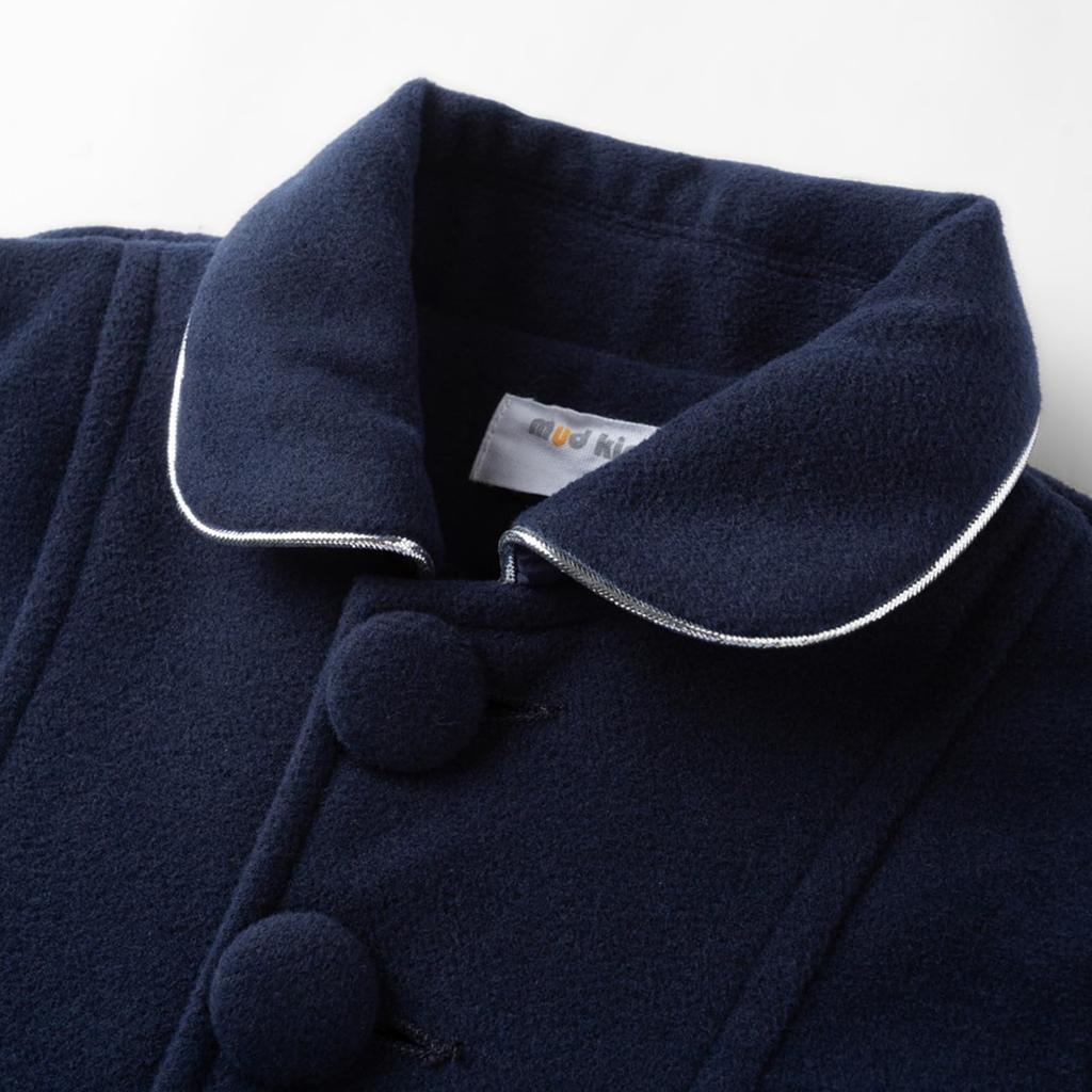 LittleSpring Kids' Girls' Chesterfield Coat, Cold Weather Jacket, Long Slim Fit Thick Cashmere Coat, Melton Trench Coat, Navy Blue, Size 100