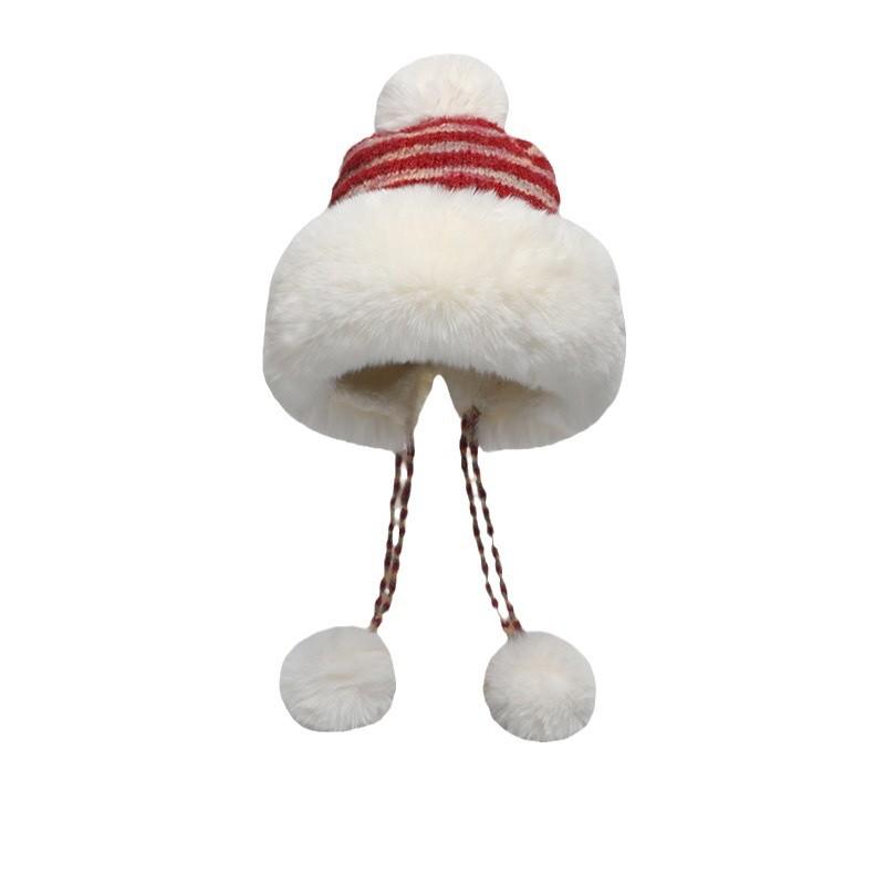 Women's Wool Hat In Autumn and Winter Cute Wool Ball Ear Protection New Plush Warm Lei Feng Hat Ball Lace Knitted Hat