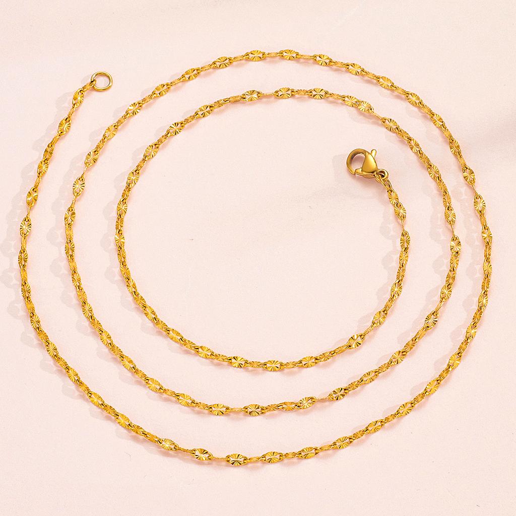 2.5mm Wide Embossed Stainless Steel Sunshine Link Chain Necklace for Women Choker 4 Available Jewelry Making Accessories