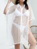 Aesthetic Casual Plus Size Mesh Patchwork Dress Women Fashion Design Loose Short Sleeve Dresses Female Summer Chic Hollow Out Lapel Clothing Lady